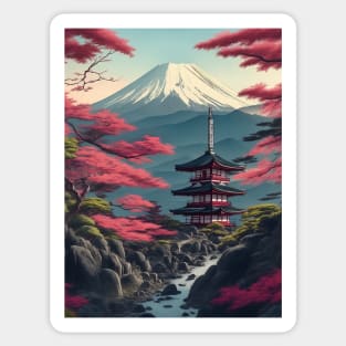 Serene Mount Fuji Sunset - Peaceful River Scenery Sticker